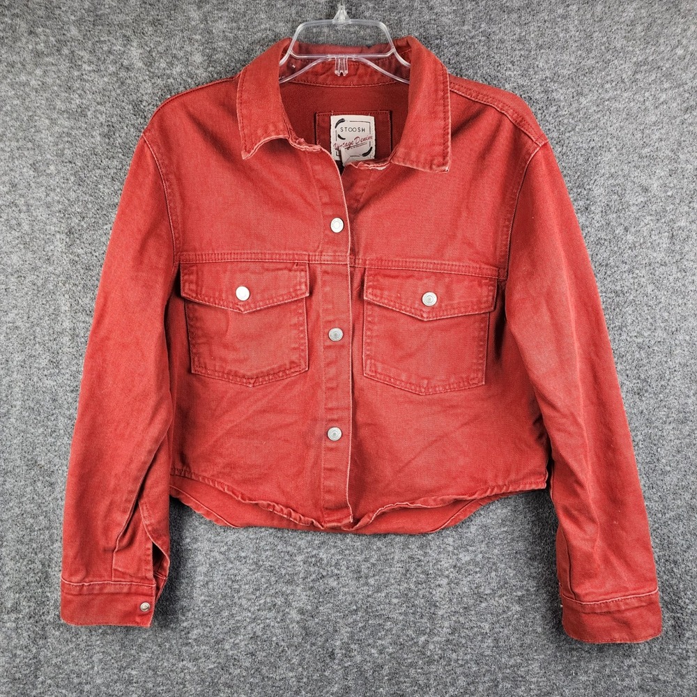 Stoosh Jacket Womens M JKJR2499 Red Cropped Denim Trucker Cotton EUC